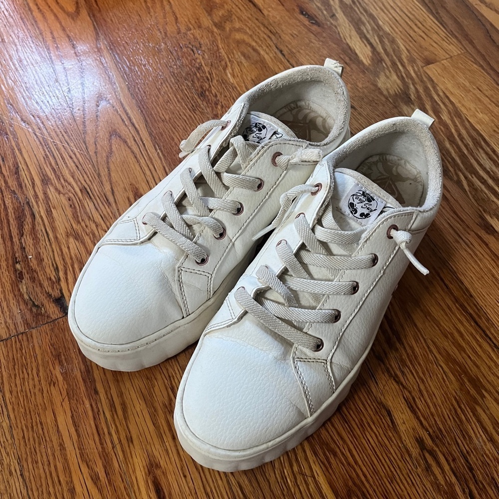 Roxy White with Pink Rose Accent Platform Sneakers